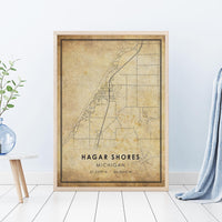 
              Hagar Shores, Michigan Vintage Style Map Print
            