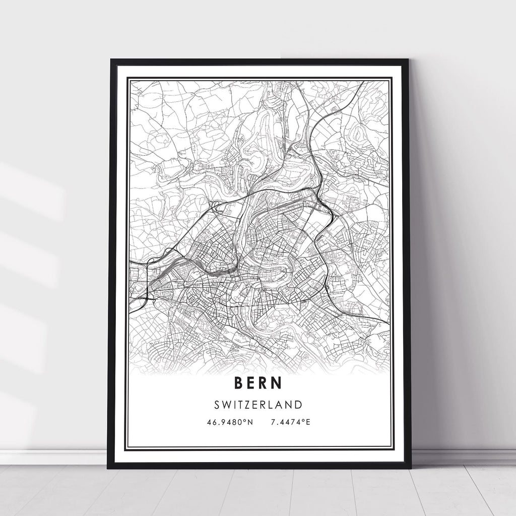 Bern, Switzerland Modern Style Map Print 