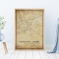 
              Schuylkill Haven, Pennsylvania Vintage Style Map Print 
            