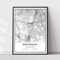 Brentwood, Tennessee Modern Map Print