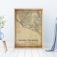 Balboa Peninsula, California Vintage Style Map Print 