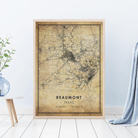 
              Beaumont, Texas Vintage Style Map Print 
            