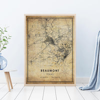 Beaumont, Texas Vintage Style Map Print 