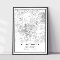 Hillsborough, New Jersey Modern Map Print 