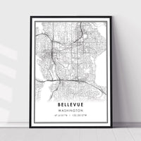 Bellevue, Washington Modern Map Print 