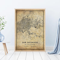 
              San Salvador, El Salvador Vintage Style Map Print 
            