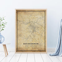 
              Buckhannon. West Virginia Vintage Style Map Print 
            