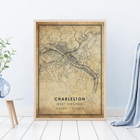 
              Charleston, West Virginia Vintage Style Map Print 
            