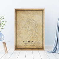 
              Alpine Lake, West Virginia Vintage Style Map Print 
            