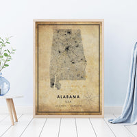 
              Alabama, USA Vintage Style Map Print 
            