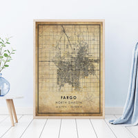 
              Fargo, North Dakota Vintage Style Map Print 
            