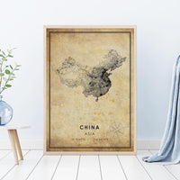 China Asia Vintage Style Map Print  