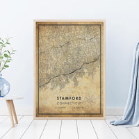 
              Stamford, Connecticut Vintage Style Map Print
            