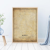 
              Minett, Ontario Vintage Style Map Print 
            