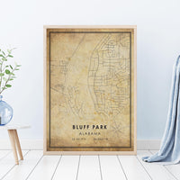 
              Bluff Park, Alabama Vintage Style Map Print 
            