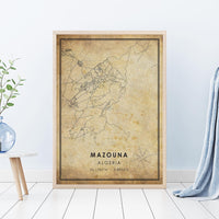 
              Mazouna, Algeria Vintage Style Map Print 
            