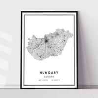 Hungary, Europe Modern Style Map Print 