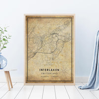 
              Interlaken, Switzerland Vintage Style Map Print 
            