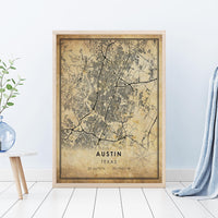 
              Austin, Texas Vintage Style Map Print 
            