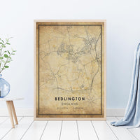 Bedlington, England Vintage Style Map Print