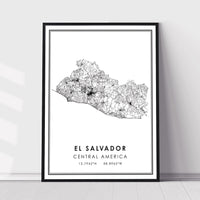 El Salvador, Central America Modern Style Map Print 