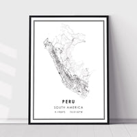 Peru, South America Modern Style Map Print 