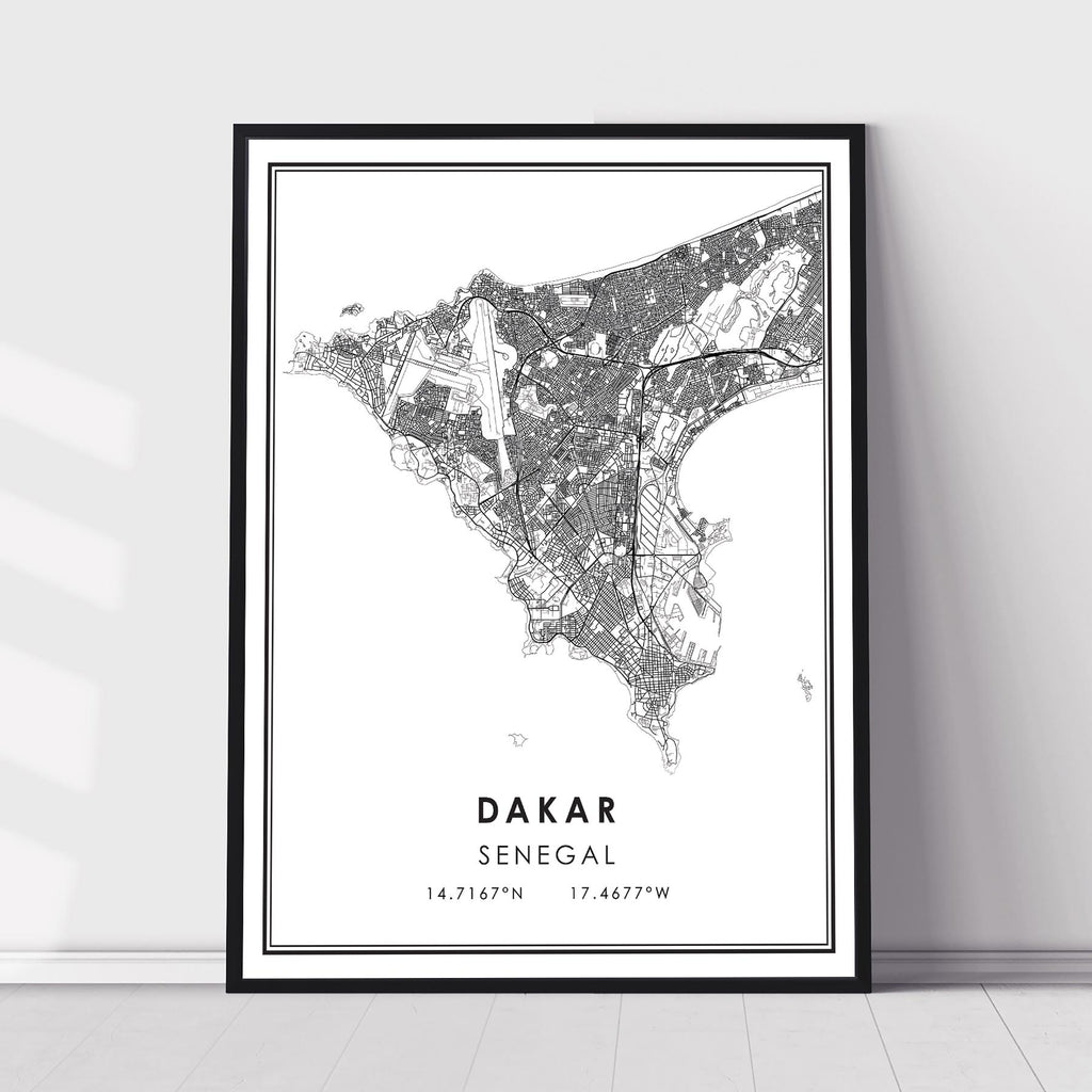 Dakar, Senegal Modern Style Map Print 