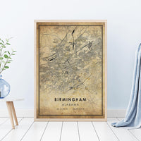
              Birmingham, Alabama Vintage Style Map Print 
            