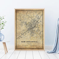 
              New Braunfels, Texas Vintage Style Map Print 
            