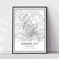 Johnson City, Tennessee Modern Map Print 
