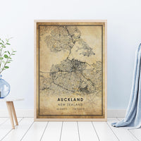 Auckland, New Zealand Vintage Style Map Print 
