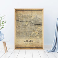 
              Arcadia, California Vintage Style Map Print 
            