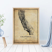 
              California, USA Vintage Style Map Print 
            