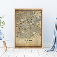 Ankara, Turkey Vintage Style Map Print 