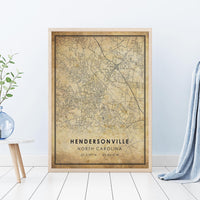 
              Hendersonville, North Carolina Vintage Style Map Print 
            