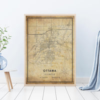 
              Ottawa, Illinois Vintage Style Map Print 
            