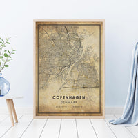 
              Copenhagen, Denmark Vintage Style Map Print 
            