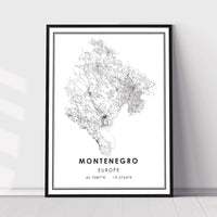 Montenegro, Europe Modern Style Map Print 