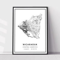 Nicaragua, Central America Modern Style Map Print 