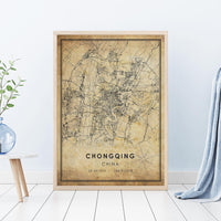 
              Chongqing, China Vintage Style Map Print 
            