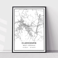 Clarksburg, West Virginia Modern Map Print 