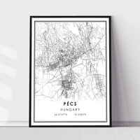 Pecs, Hungary Modern City Map Print
