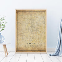 
              Angier, North Carolina Vintage Style Map Print 
            