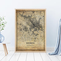 Bremen, Germany Vintage Style Map Print 