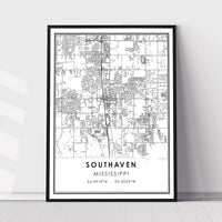 
              Southaven, Mississippi Modern Map Print 
            