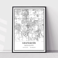 Southaven, Mississippi Modern Map Print 