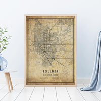 
              Boulder, Colorado Vintage Style Map Print 
            