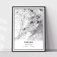 Punjab, Pakistan Modern Style Map Print 