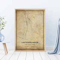 
              Lauterbrunnen, Switzerland Vintage Style Map Print 
            