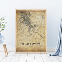 
              College Station, Texas Vintage Style Map Print 
            
